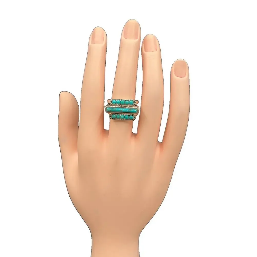 Barse Calidad Stack Ring Trio- Turquoise- Silver- 8- NWT